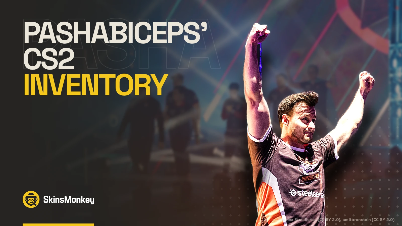 pashaBiceps celebrating on stage in a Virtus.pro jersey