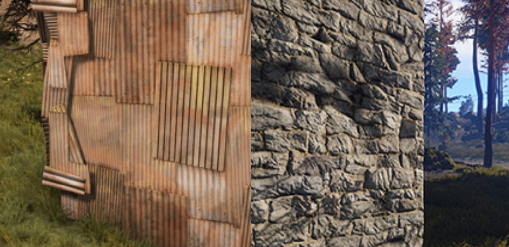 rust metal wall vs stone wall