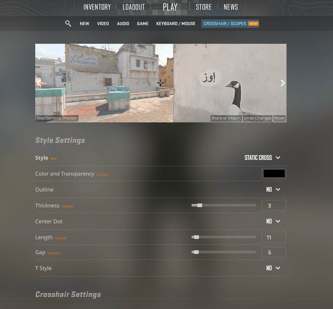 cs2 crosshair settings dynamic preview