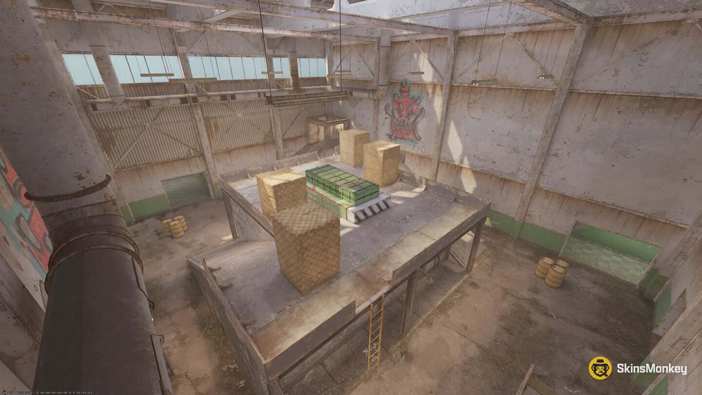 CS2 Rush Big Box arena with the tower on top of a raised box reached by ramps and ladders