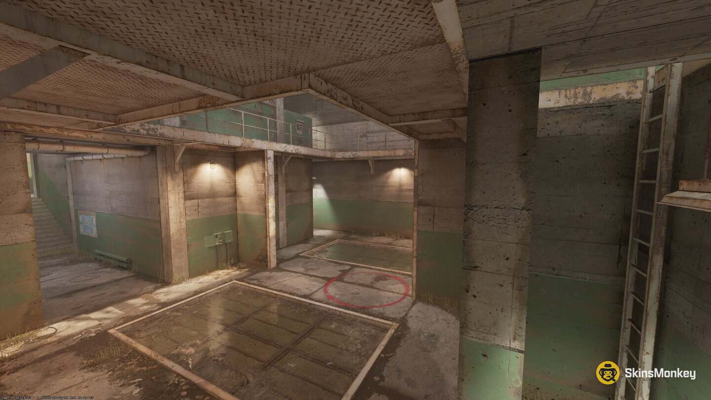 CS2 Rush Drop arena, a long hall with the tower at the bottom of a sunken middle