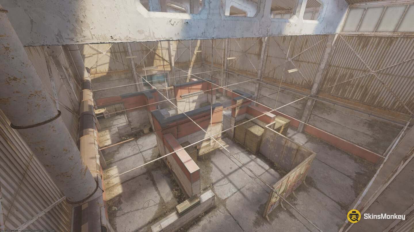 CS2 Rush Madhouse arena, a hall of short walls and crates with the tower in the middle