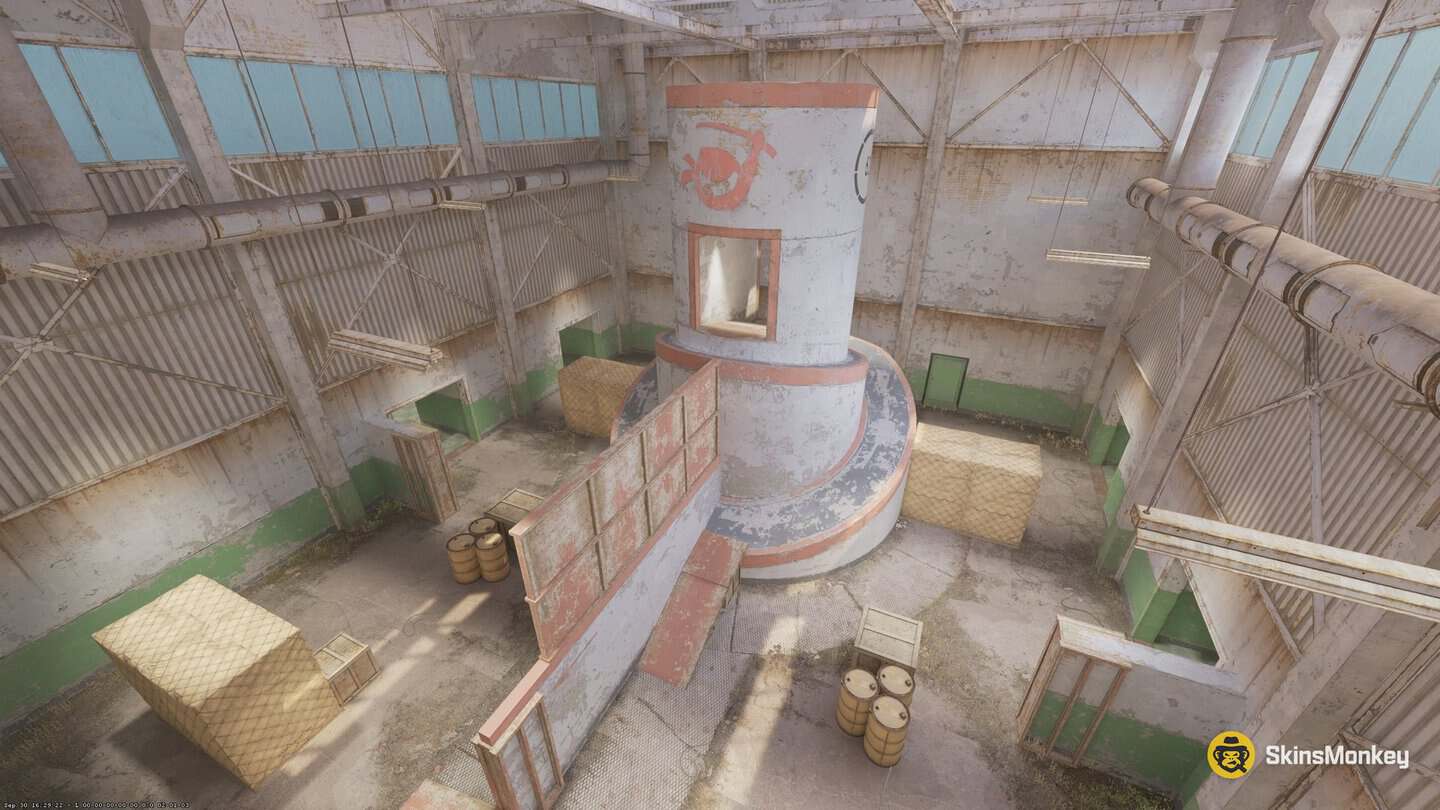 CS2 Rush Spire arena, a factory hall around a concrete spire with a spiral ramp