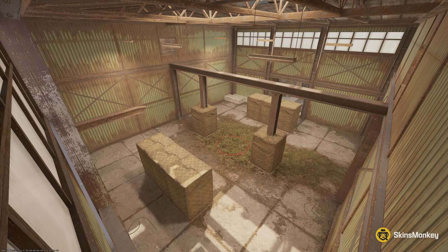 CS2 Rush Steel arena, the inside of a corrugated-metal warehouse with the tower in the middle
