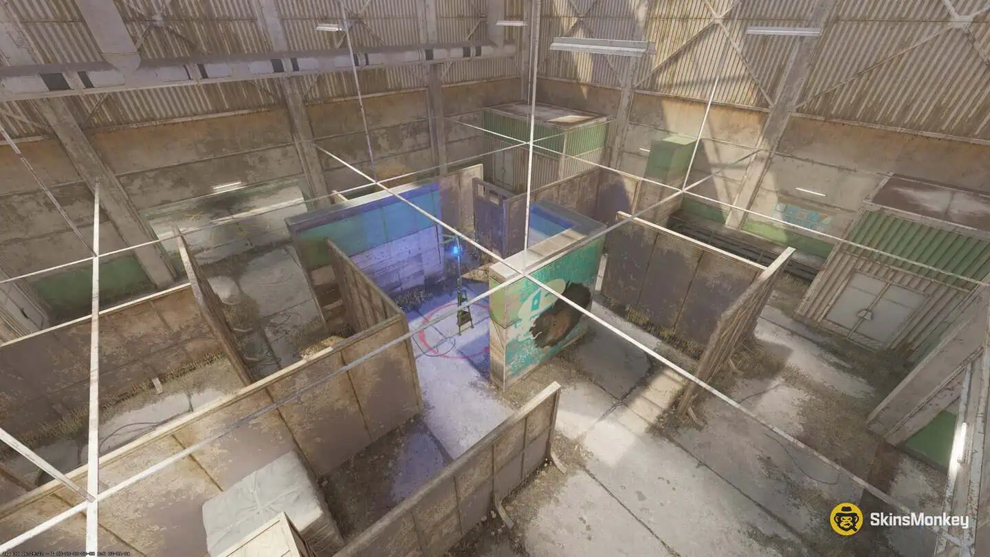 CS2 Rush Wallbang arena with thin freestanding walls around the central tower