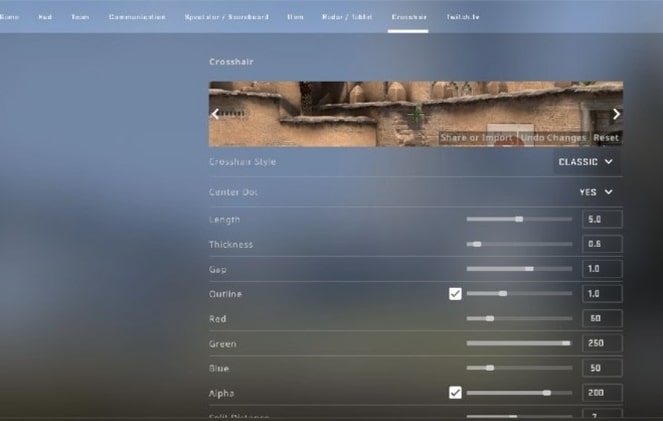 csgo ingame crosshair settings