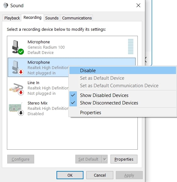 disable microphone on windows