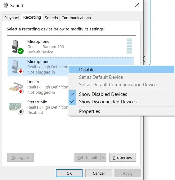 disable microphone on windows