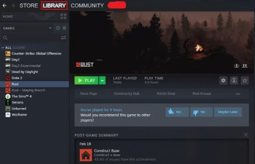 steam library rust