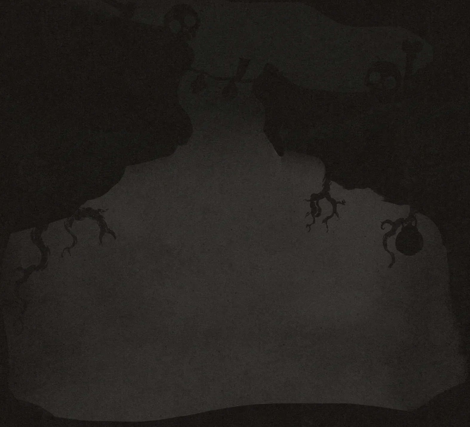 Halloween background, a cave with roots hanging from its roof